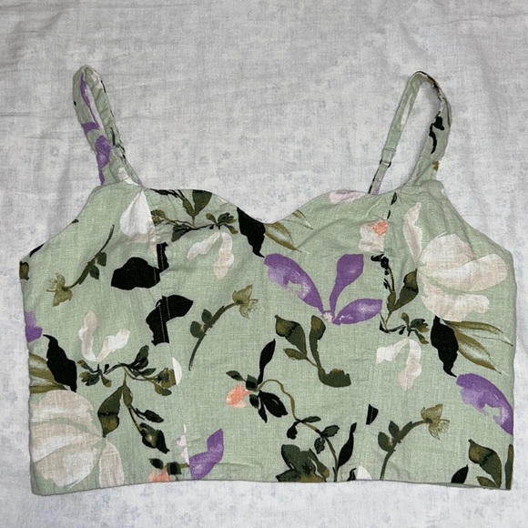 Abercrombie Linen Blend Notch Neck Top - Picture 2 of 5